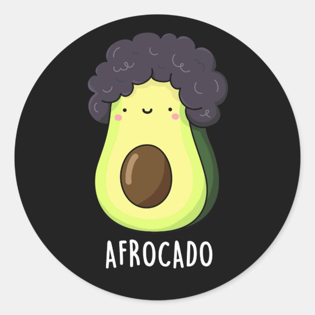 Sticker Rond Afrocado Amusant Avocado avec Afro Pun Dark BG (Devant)