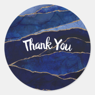 Sticker Rond Agate Bleu et Or Mariage Moderne Glamour Minimalis