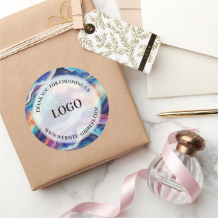 Sticker Rond Agate de parties scintillant arc-en-ciel coloré es