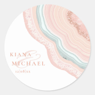 Sticker Rond Agate Geode Mariage Rose Parties scintillant Gold 