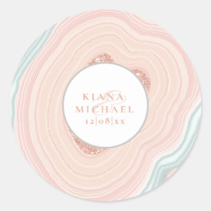 Sticker Rond Agate Geode Mariage Rose Parties scintillant Gold 