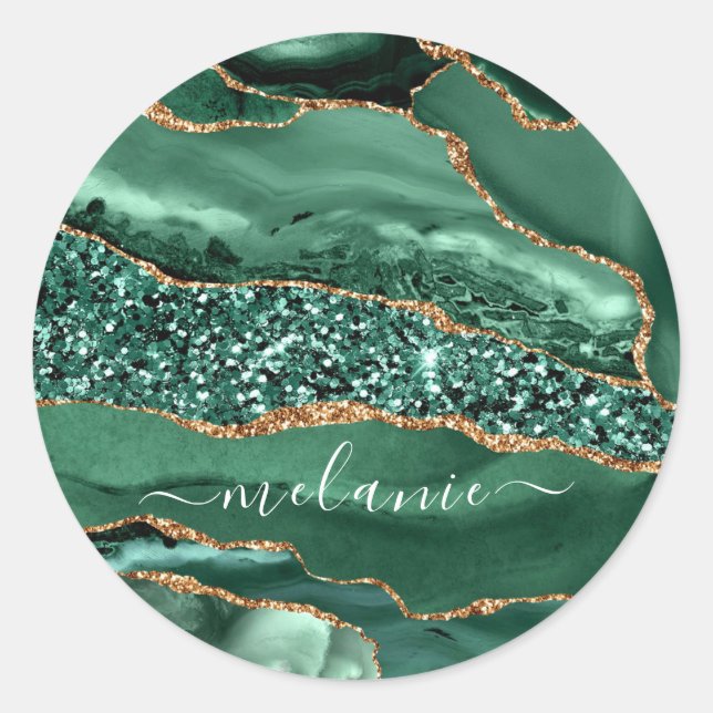 Sticker Rond Agate Green Gold Parties scintillant Marbre Votre  (Devant)
