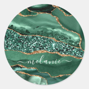 Sticker Rond Agate Green Gold Parties scintillant Marbre Votre 