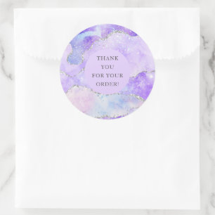 Sticker Rond Agate Pailleté Violet Merci Pour Votre Commande