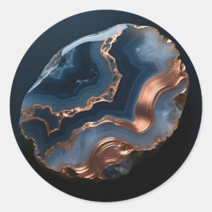 Sticker Rond Agate Pierre Précieuse Bandée Cuivre Bleu Gros Pla
