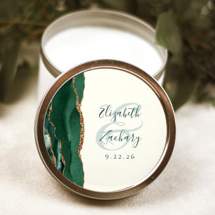 Sticker Rond Agate Script Émeraude Or Ivoire Mariage