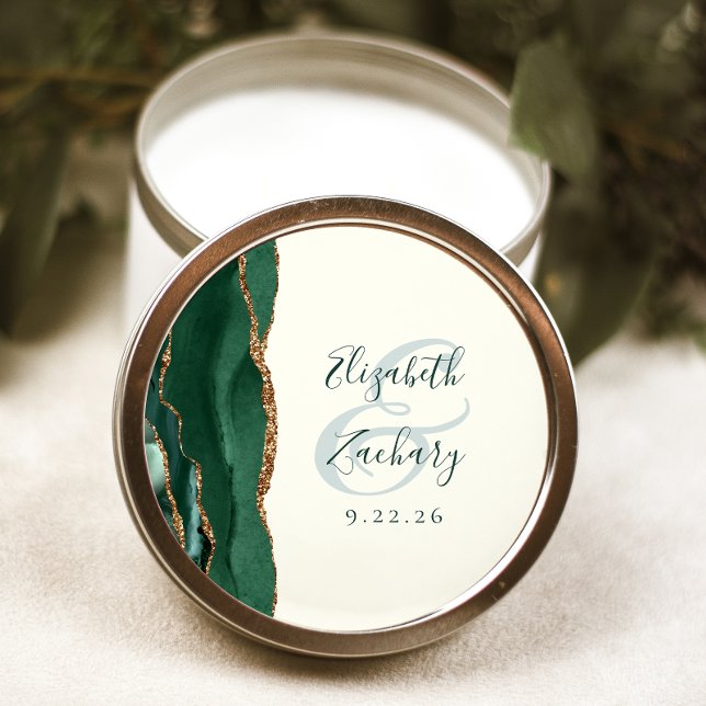 Sticker Rond Agate Script Émeraude Or Ivoire Mariage (Créateur téléchargé)