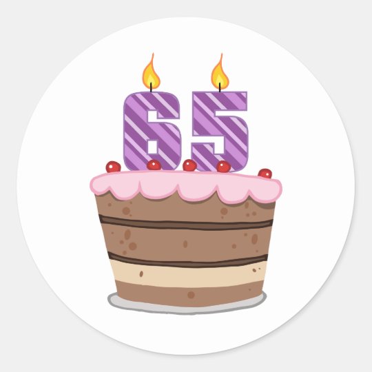 Sticker Rond Age 65 Sur Le Gateau D Anniversaire Zazzle Fr