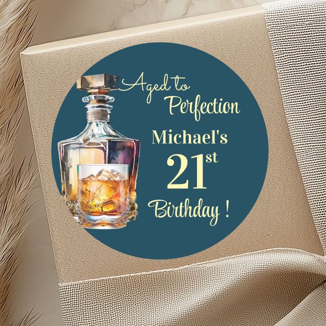 Sticker Rond Aged to Perfection Men 21st Whiskey Birthday (Créateur téléchargé)