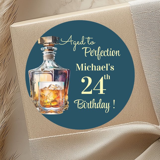 Sticker Rond Aged to Perfection Men 24th Whiskey Birthday (Créateur téléchargé)