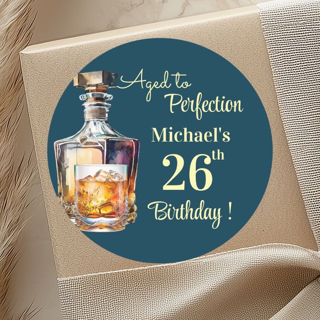 Sticker Rond Aged to Perfection Men 26th Whiskey Birthday (Créateur téléchargé)