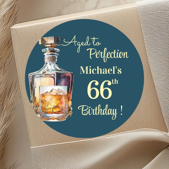 Sticker Rond Aged to Perfection Men 66th Whiskey Birthday (Créateur téléchargé)