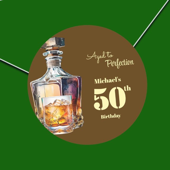 Sticker Rond Aged to Perfection Men's 50th Whiskey Birthday  (Créateur téléchargé)