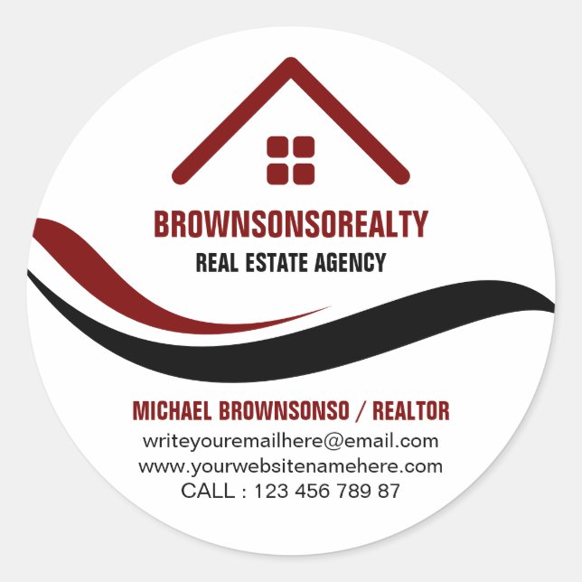 Sticker Rond Agence immobilière logo simple Rouge (Devant)