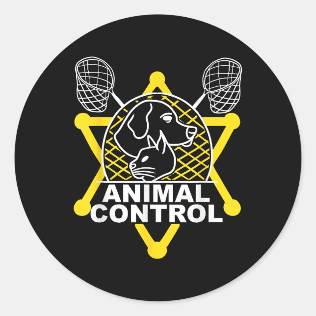 Sticker Rond Agent de contrôle des animaux Catcher Chats Chiens (Devant)