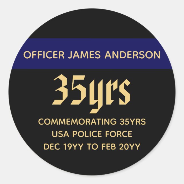 Sticker Rond Agent de police à la retraite Ligne bleue mince Pe (Devant)