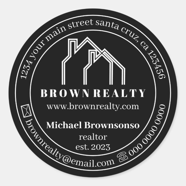 Sticker Rond Agent immobilier logo double maison noire (Devant)
