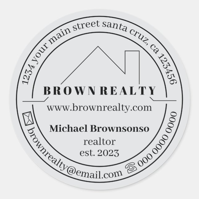 Sticker Rond Agent immobilier logo simple maison grise (Devant)