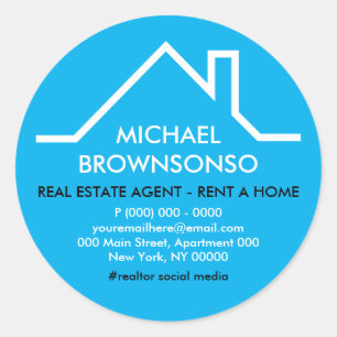 Sticker Rond agent immobilier logo Toit Maison Bleue