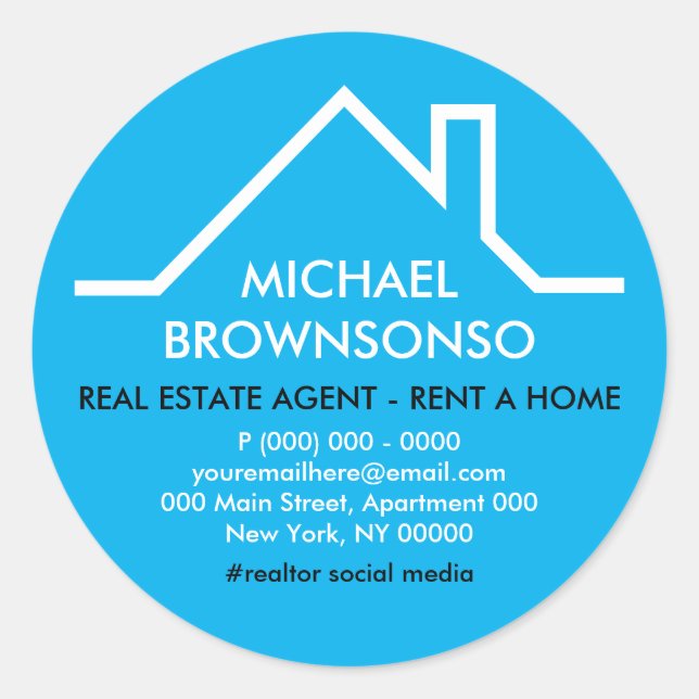 Sticker Rond agent immobilier logo Toit Maison Bleue (Devant)