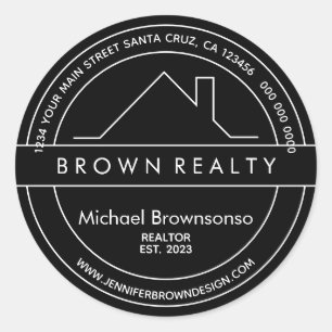 Sticker Rond Agent immobilier logo toit maison noir simple