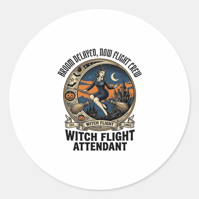 Sticker Rond agente de bord sorcière balai de Halloween cassé c (Devant)