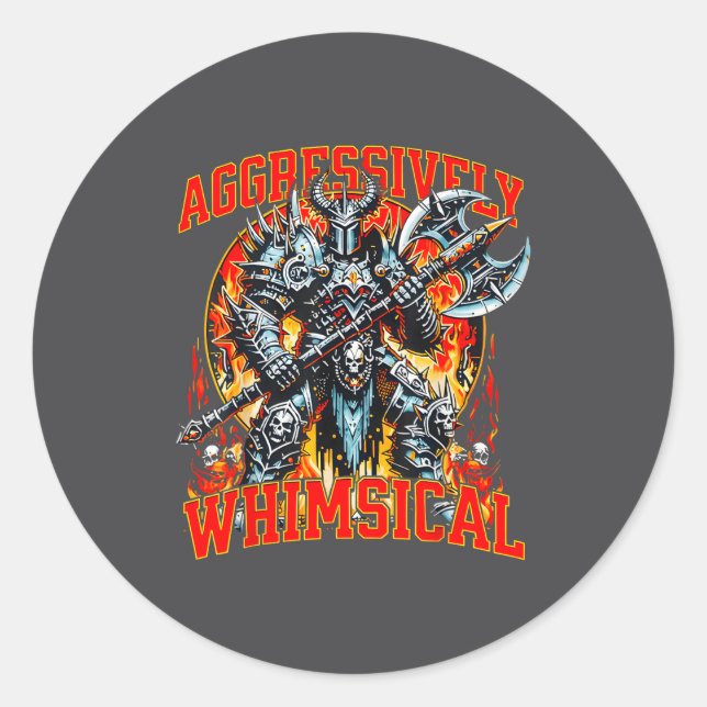 Sticker Rond Aggressively Whimsical Dark Fantasy Warrior Battle (Devant)