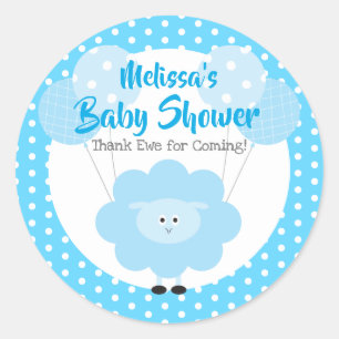 Sticker Rond Agneau bleu mignon Simple Baby shower Kawaii moder