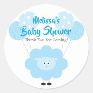 Sticker Rond Agneau bleu Sweet Boy Baby shower Merci mignon