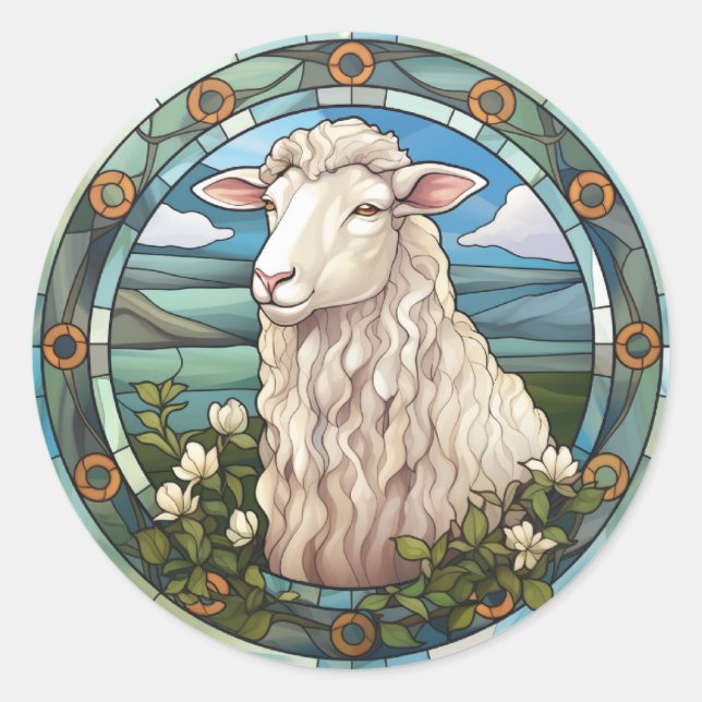 Sticker Rond Agneau de mouton de ferme en verre doux (Devant)