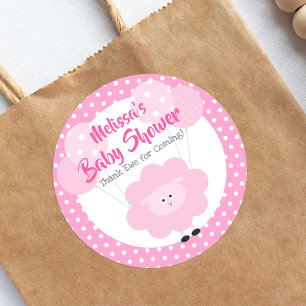 Sticker Rond Agneau Doux Rose, Baby shower Moderne Simple
