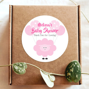 Sticker Rond Agneau rose douce Fille Baby shower Merci mignon