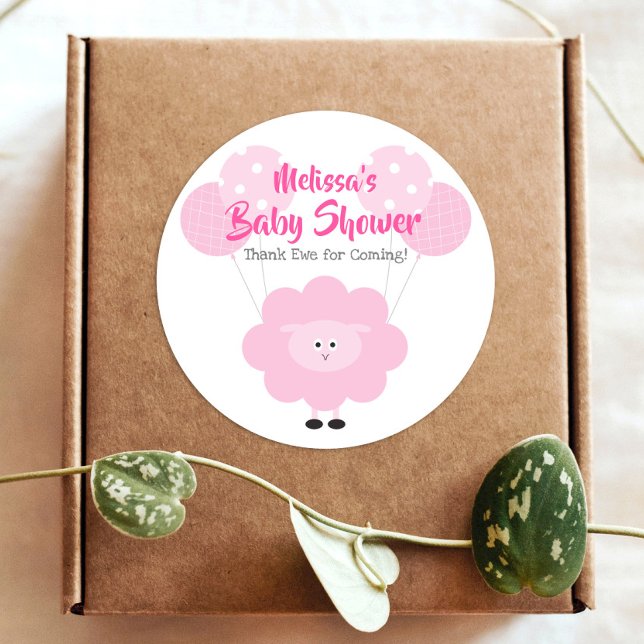 Sticker Rond Agneau rose douce Fille Baby shower Merci mignon (Créateur téléchargé)