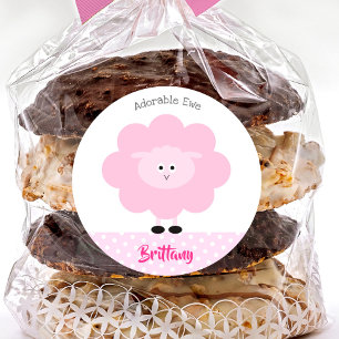 Sticker Rond Agneau Rose Mignon Adorable Brebis Retour à l'écol