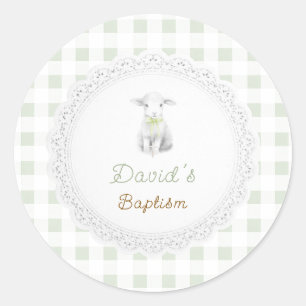 Sticker Rond agneau rustique mignon vert sauge à carreaux   Bap