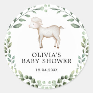 Sticker Rond Agneau verdoyant Baby shower Moutons de printemps 