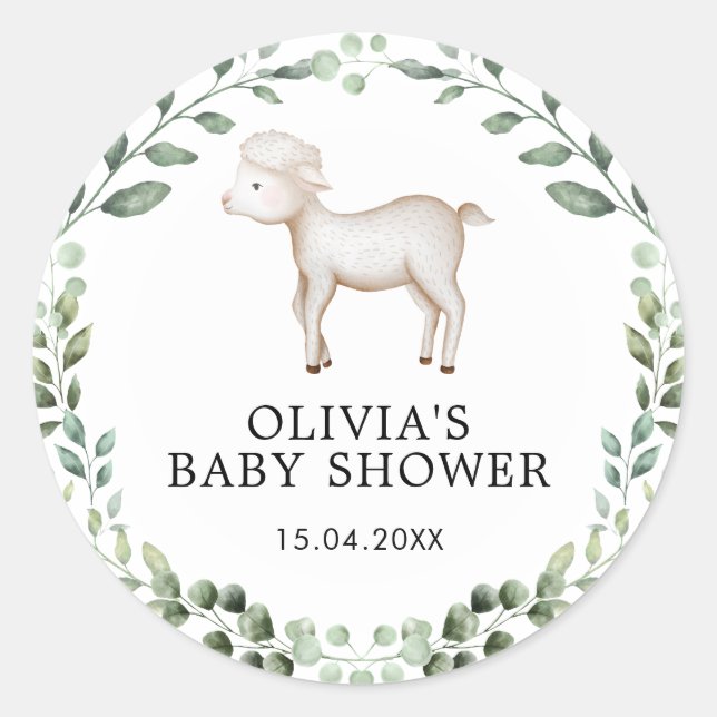 Sticker Rond Agneau verdoyant Baby shower Moutons de printemps  (Devant)