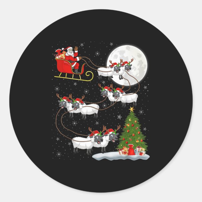 Sticker Rond Agneaux Mouton Père Noël Sleigh Flying Funny Magiq (Devant)