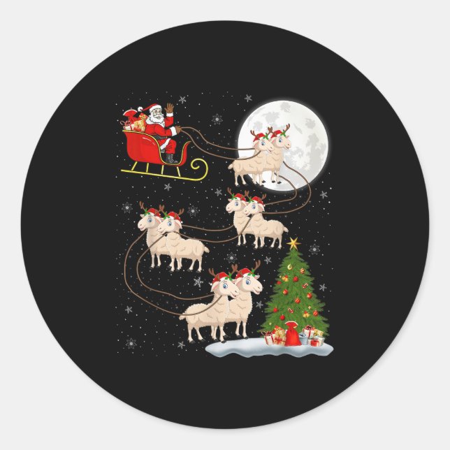 Sticker Rond Agneaux Mouton Père Noël Sleigh Flying Funny Magiq (Devant)