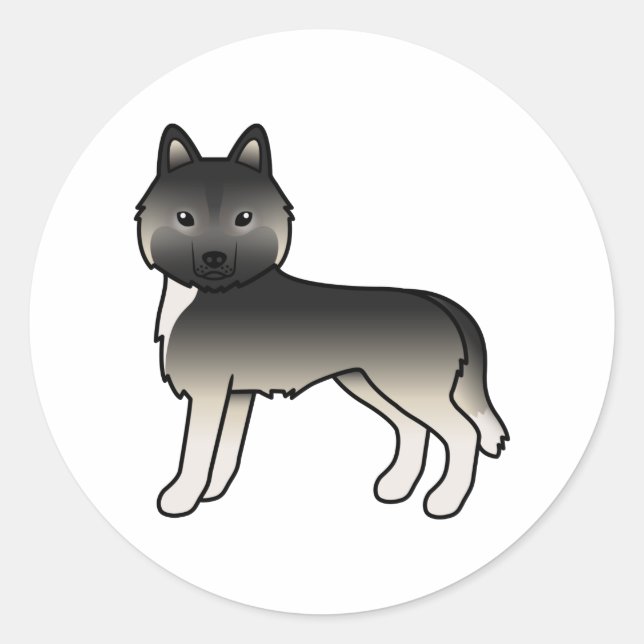 Sticker Rond Agouti Sibérien Husky mignon chien de dessin (Devant)