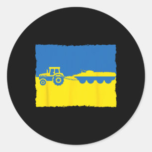 Sticker Rond Agriculteur ukrainien volant un char russe avec un