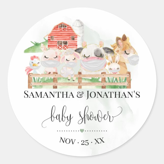 Sticker Rond Agritourisme baby shower animal Woodland Animal fa (Devant)