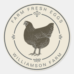 Sticker Rond Agritourisme Vintage Hen Oeufs Carton blanc antiqu