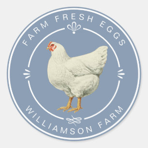 Sticker Rond Agritourisme Vintage Hen Oeufs Carton Dusty Bleu