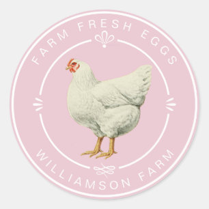 Sticker Rond Agritourisme Vintage Hen Oeufs Carton rose