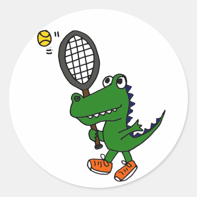 Sticker Rond AH- Gator Drôle Jouer Au Tennis (Devant)