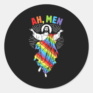 Sticker Rond Ah Hommes LGBT Gay pride Jésus Rainbow Peace
