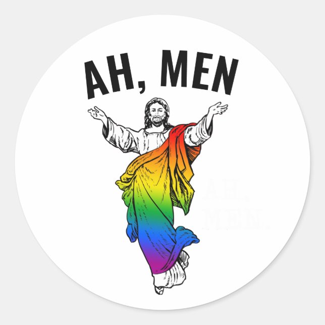 Sticker Rond Ah Men - Funny Jesus Meme (Devant)