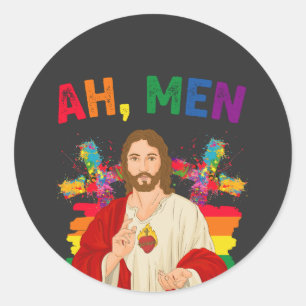 Sticker Rond Ah Men Funny LGBT Gay pride Jesus Christian