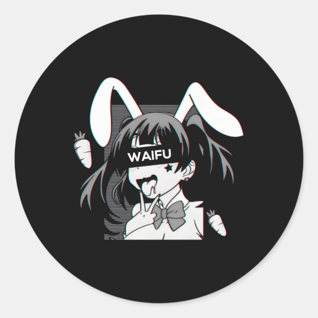 Sticker Rond Ahegao Lewd Anime Face Et Rabbit Cosplay (Devant)